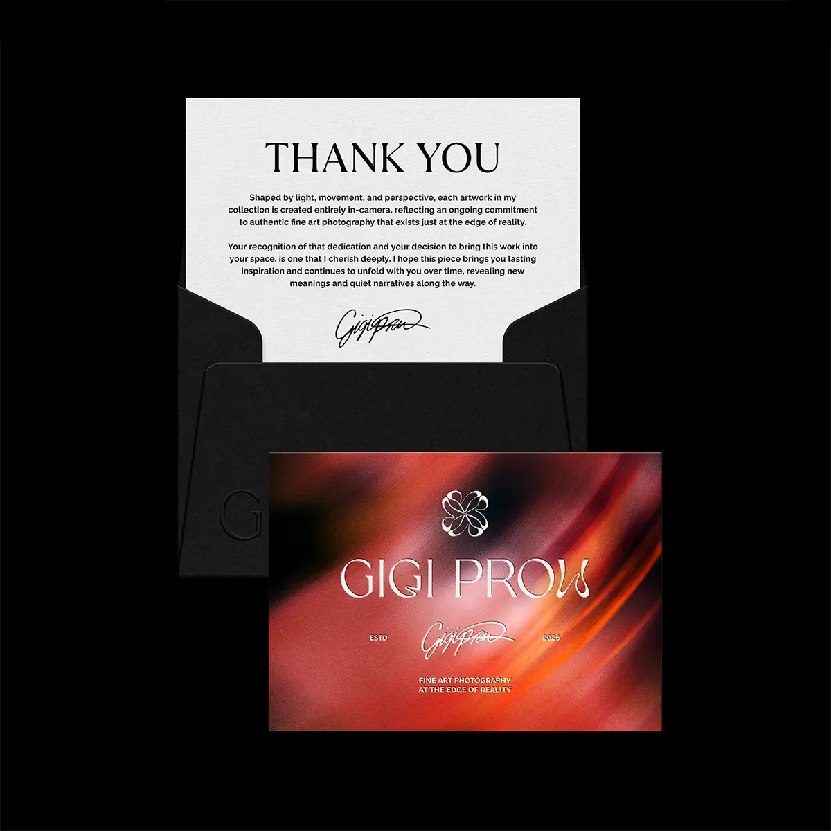 Luxury stationery design for Gigi Prow abstract photography brand